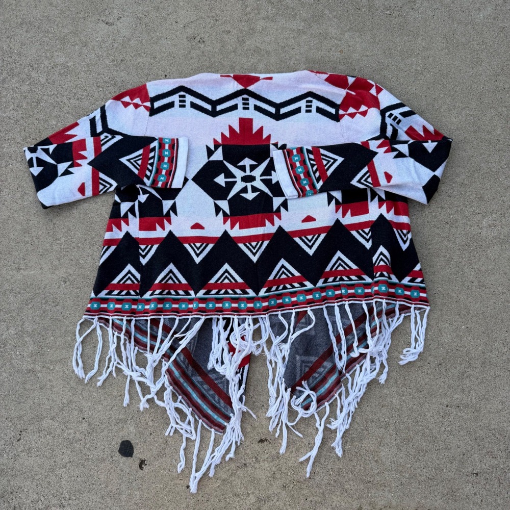 Tasha Polizzi Sweater Womens M Multicolor Aztec Southwest Geometric Fringe Boho - Picture 6 of 9